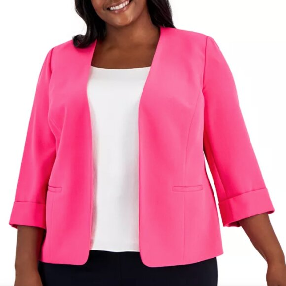 KASPER Plus Size Stretch-Crepe 3/4-Sleeve Open-Front Jacket size 18 - Picture 1 of 5